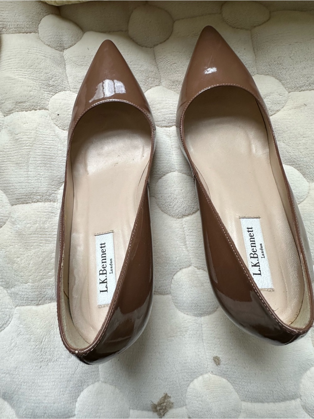 LK Bennett Patent Pointed-Toe-3” heels in Brown Tan